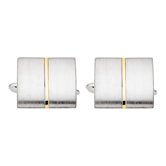 Stainless Steel Silver with Gold Strip Fashion Cufflinks (NEW RELEASE)