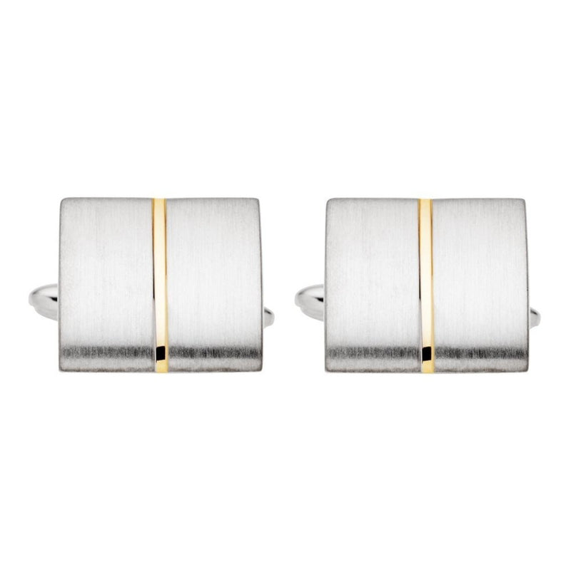 Stainless Steel Brushed Finish Silver with Gold Strip Fashion Cufflinks from our Business for Him Collection! These cufflinks are the perfect accessory for any man looking to add a touch of sophistication to their business or formal attire. Shop at Jewels of St Leon.
