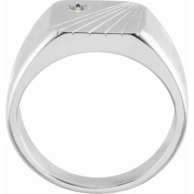 Sterling Silver Diamond Celestial Male Signet Ring. Men&