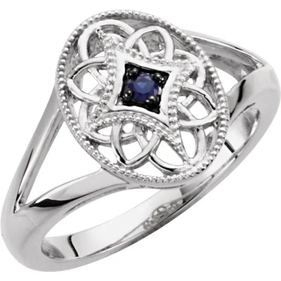Natural Blue Sapphire Granulated Filigree Ring