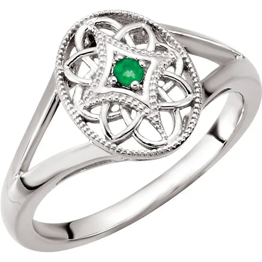 Natural Emerald Granulated Filigree Ring
