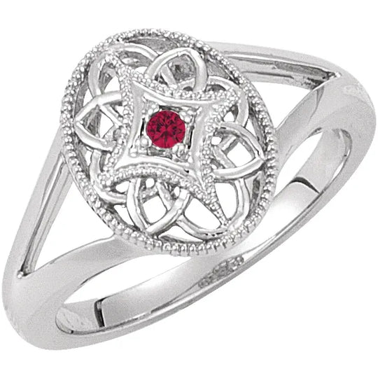 Natural Ruby Sterling Silver Granulated Filigree Ring