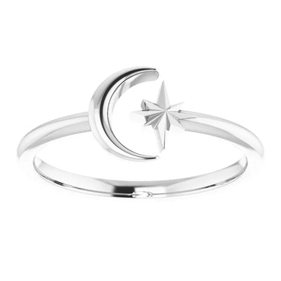 Jewels of St Leon presents the Crescent Moon and Star Negative Space Fashion Ring. Available online in Australia.
