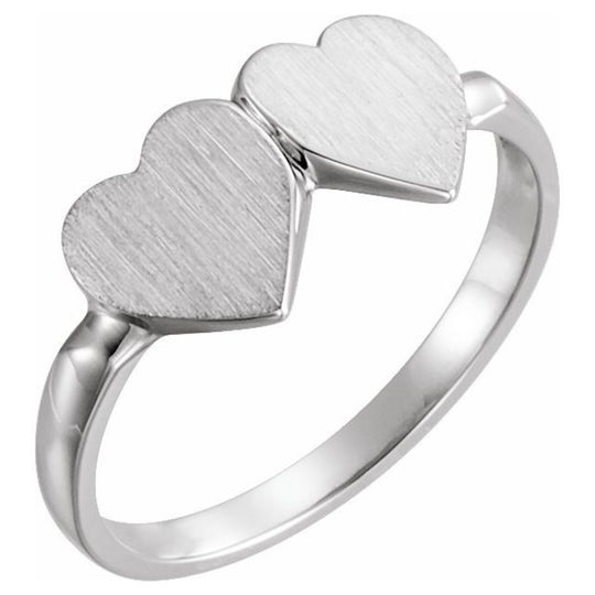 Sterling Silver Engravable Double Heart Signet Ring – 13.8 x 7mm