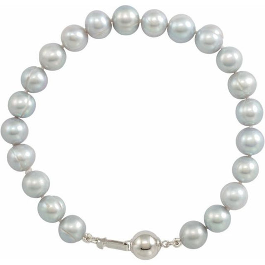 Sterling Silver Freshwater Grey Cultured Pearl Strand Bracelet – 19cm