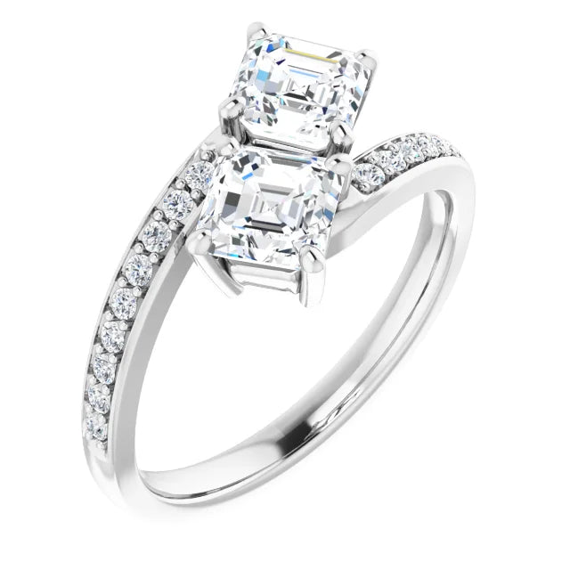 Accented Two Stone Engagement Ring known as Toi et Moi (French for You and Me), set with 1.16CTW - two (2) 0.50ct natural diamond and eighteen accent diamonds in 14K white gold engagement ring. Available from Jewels of St Leon Engagement Rings Australia.