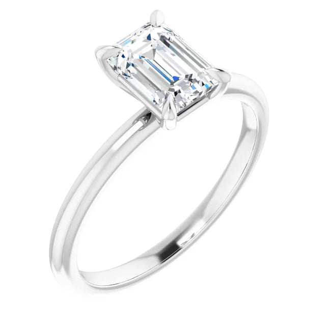 White Gold Classic Solitaire Emerald-Cut Diamond Engagement Ring by Jewels of St Leon Jewellery Australia