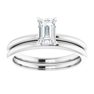 White Gold Classic Solitaire Emerald-Cut Diamond Engagement Ring with matching Wedding Band from Jewels of St Leon Jewellery Australia