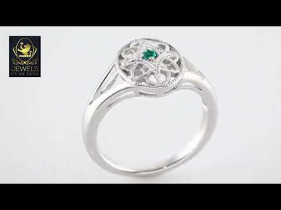 Natural Emerald Granulated Filigree Ring