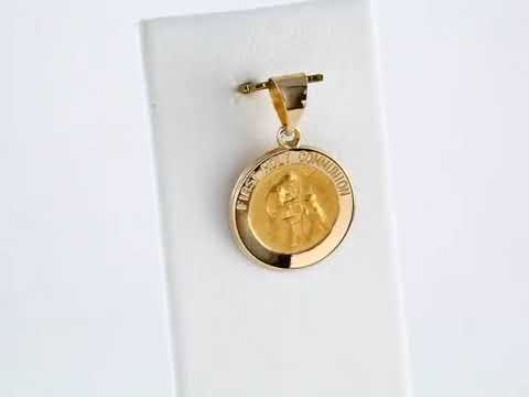 14K Gold Hollow 15mm First Communion Medal