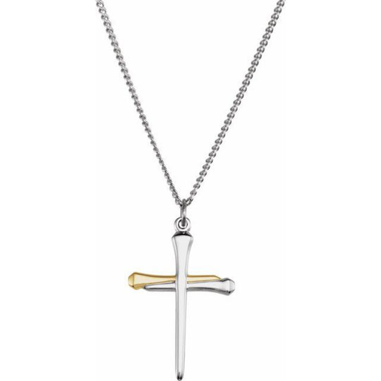 Sterling Silver Two Tone Nail Cross Pendant Necklace